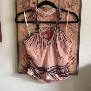 KAZAR DESIGNER SAKS 💯% SILK EMBELL HALTER TOP S